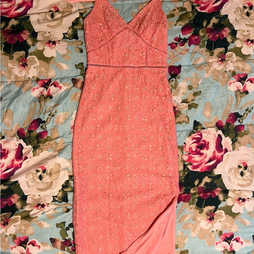 Elegant Pink Floral Lace Dress